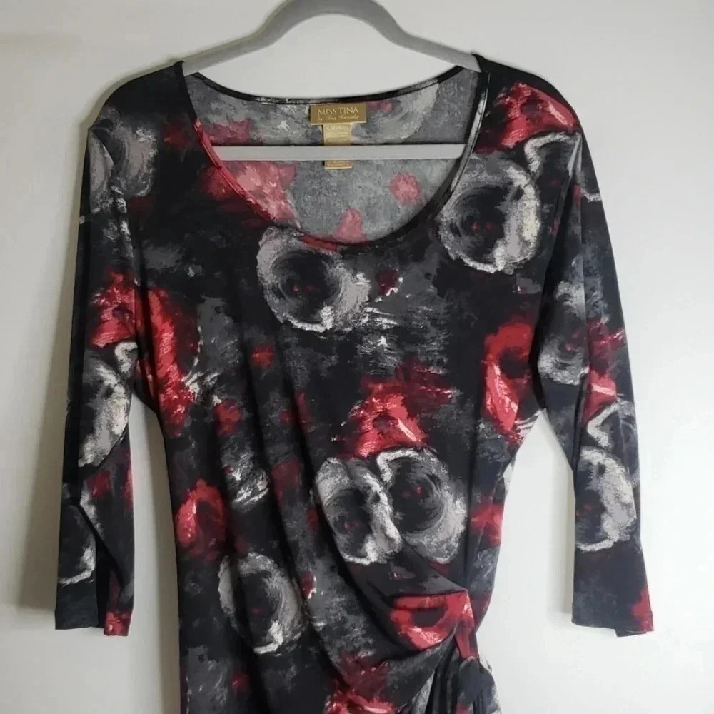 Ms Tina | Blouse | Faux Wrap | Black & Red | Sz 1X